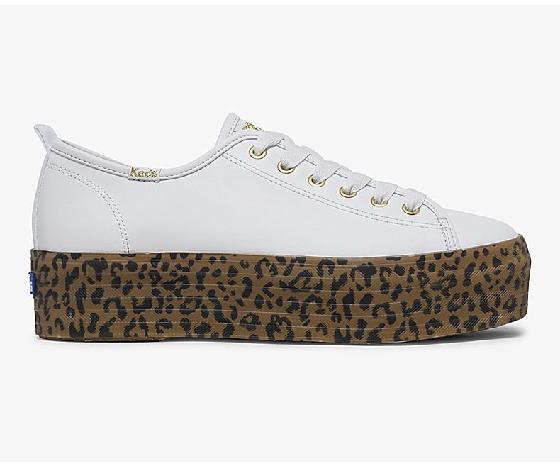 Keds Womens White Leopard Lace Up Shoes - Keds X Wonder Woman Triple Up Leather | Keds 529WVCLPF